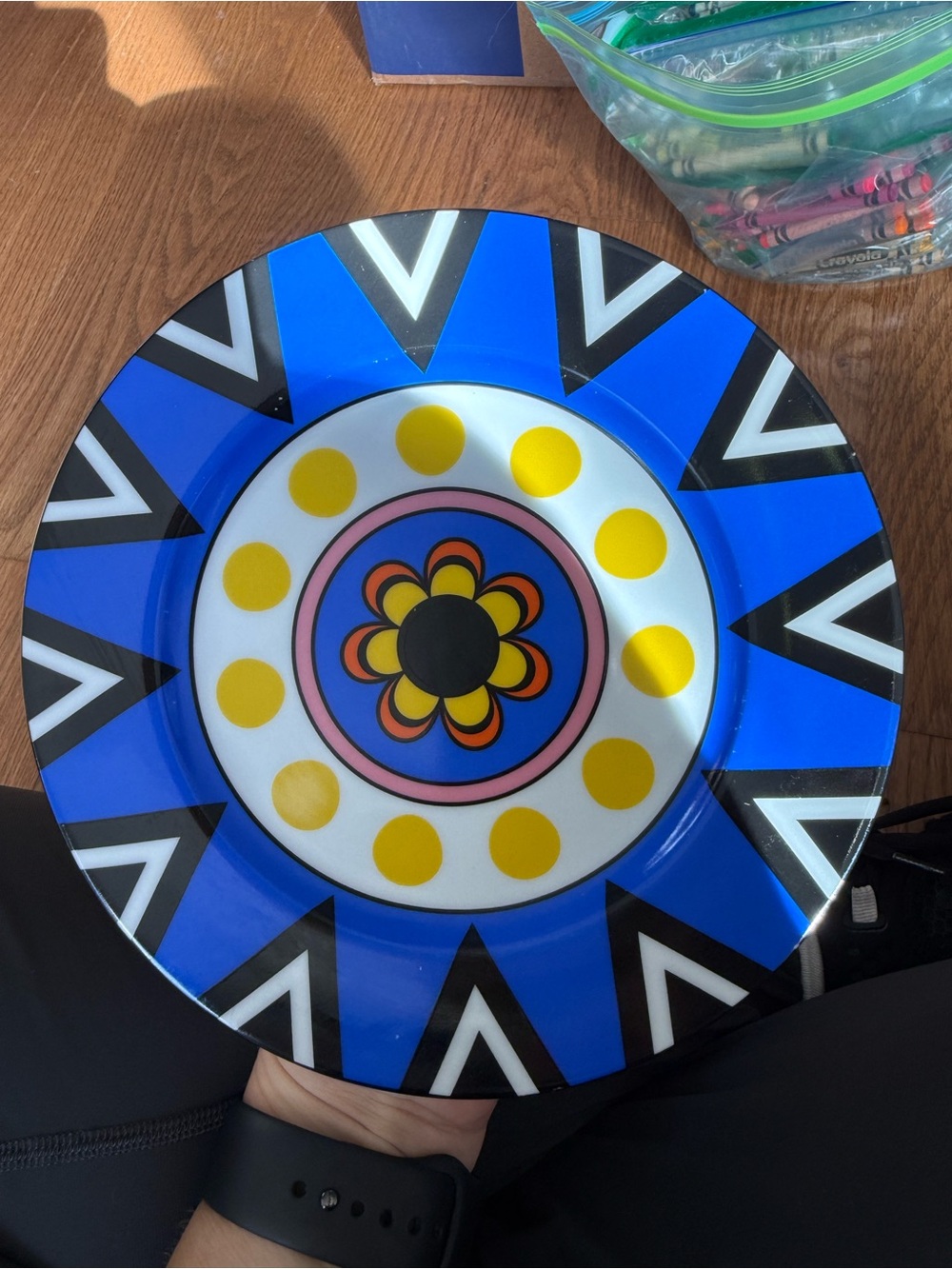 “Oui” by French Bulls Blue Geometric Floral Decorative Plate